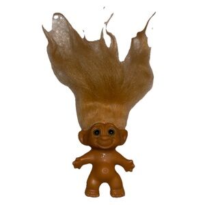 Vintage 60s Tab Neck Unmarked 2.5” Troll Doll Light Orange Hair Hazel Eyes